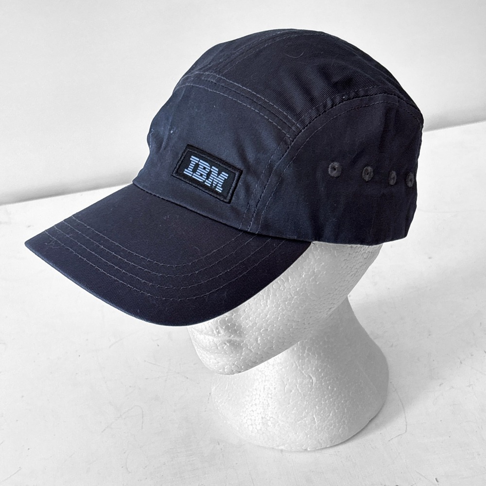 Vintage Y2K IBM 5 Panel Camper Hat Navy Blue K-Products Tech Promo Strapback Cap